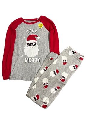 Children's Place Gray & Red 'Stay Merry' Santa Pajama Set - Size 8